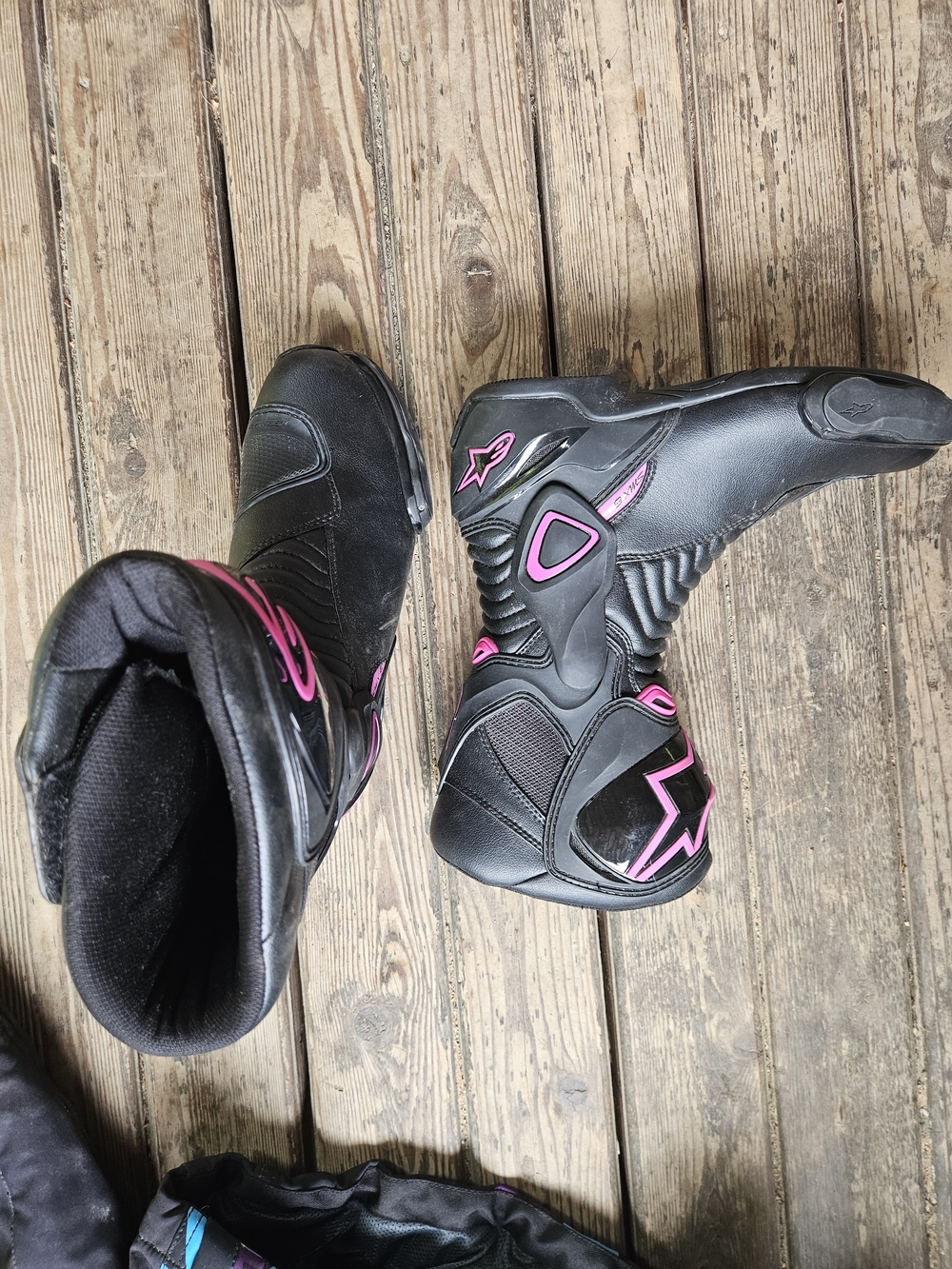 Alpinestars Black Motorcycle Boots with Pink Accents